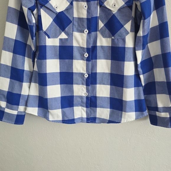 Dixxon Womens The Trestles Flannel Long Sleeve Shirt Blue White Plaid Size Small - Picture 4 of 11